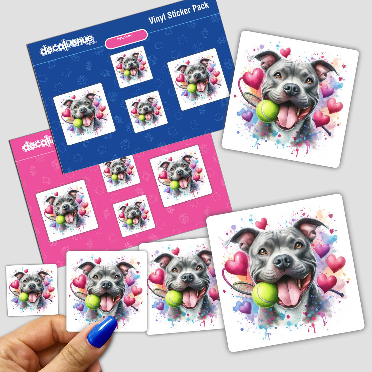 Watercolor Hearts Gray Pitbull