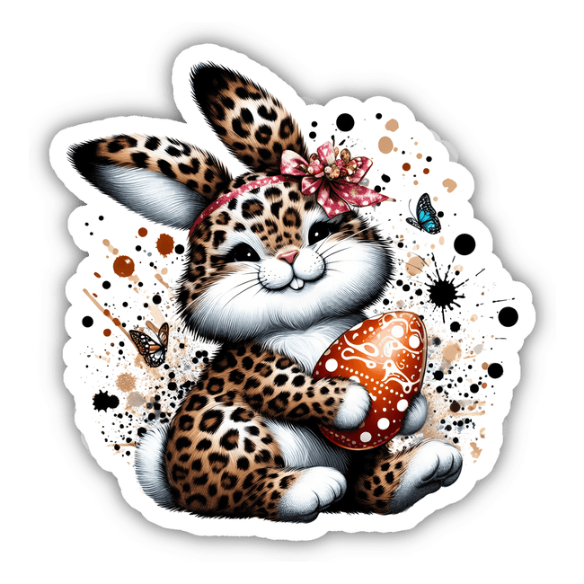 Happy Leopard Print Easter Bunny w/Egg