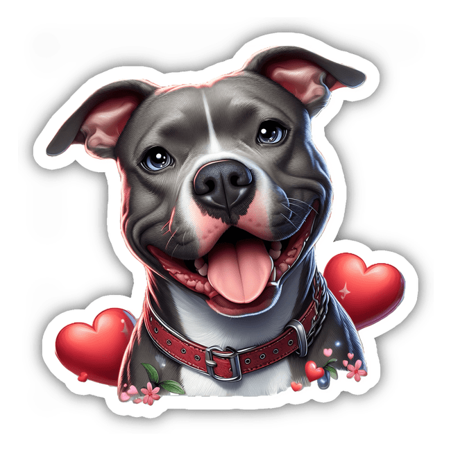 Gray Pitbull Red Hearts