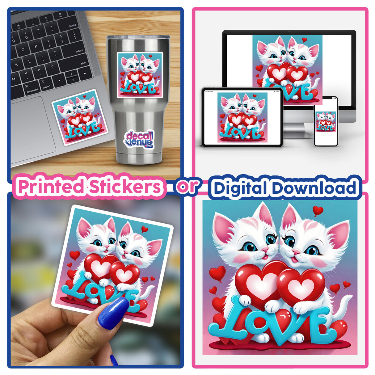 White Kittens Love Hearts