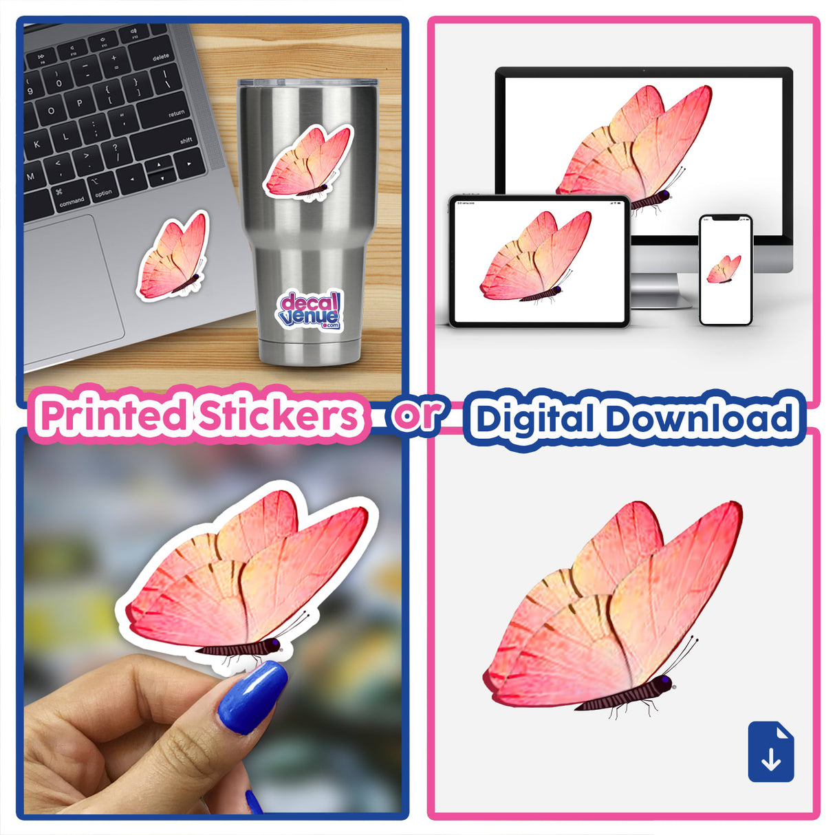 PINK, YELLOW AND BROWN BUTTERFLY WITH MAROON STRIPES