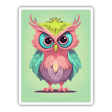 Adorable colorful cartoon owl with big eyes and vibrant plumage, perfect for stickers or digital art.