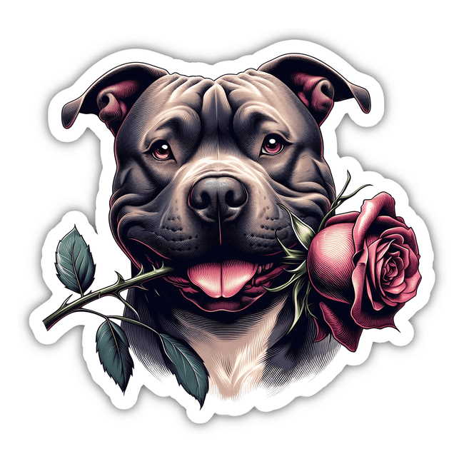 Pitbull with Rose in Mouth