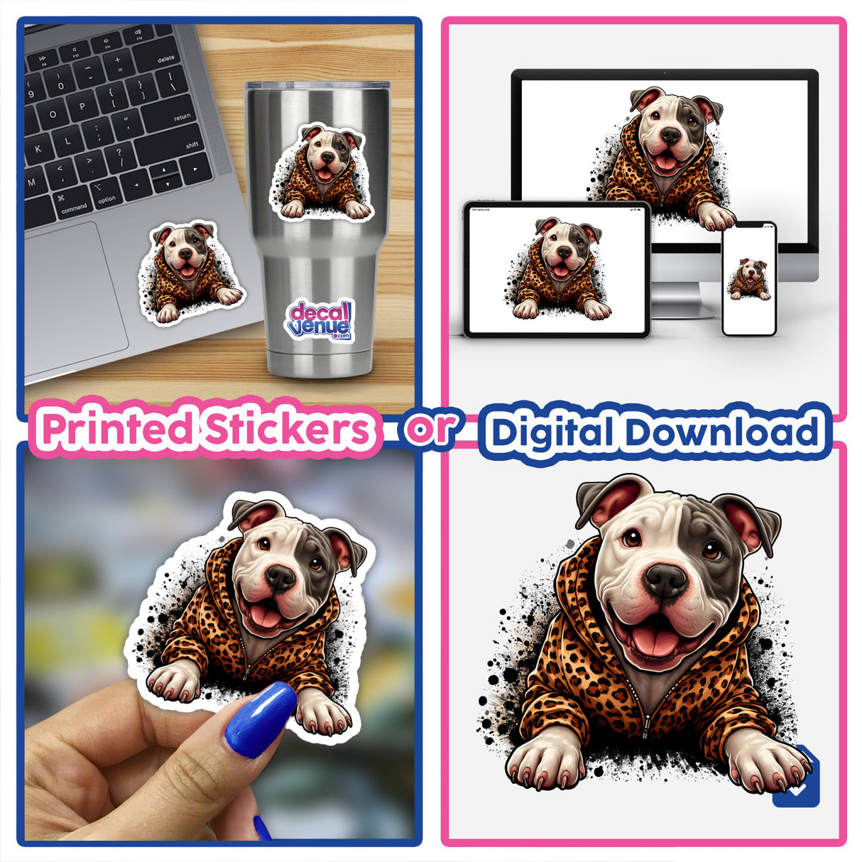 Eye Patch Pitbull with Leopard Jacket