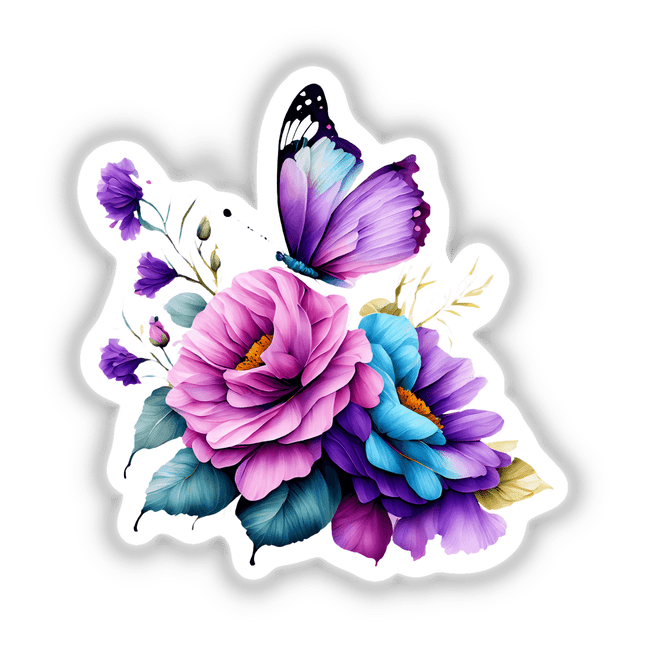 Purple Butterfly Resting on Flowers