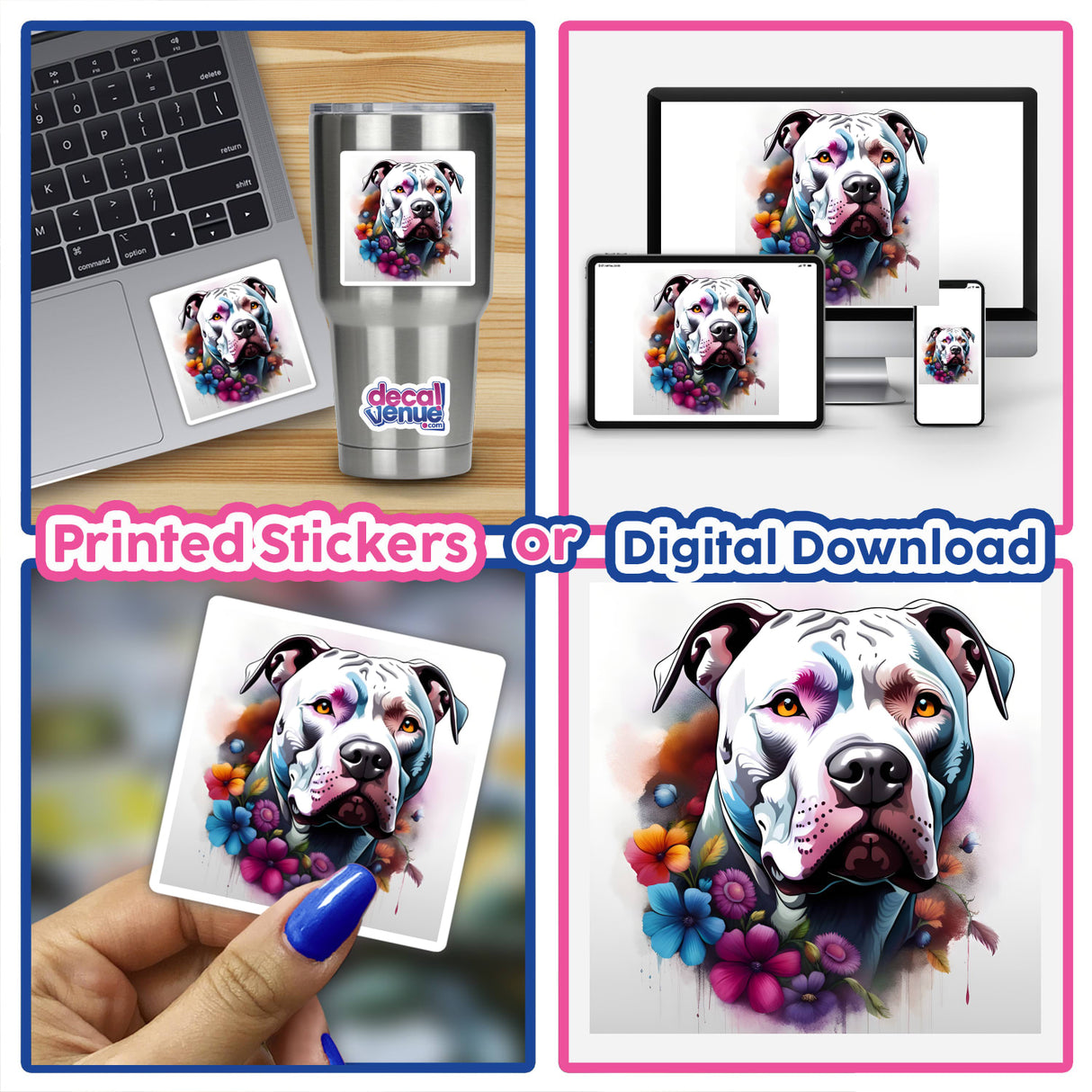 White Pitbull w/Flowers