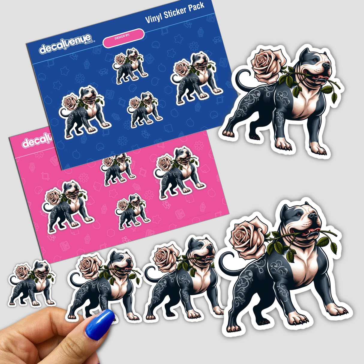 Cropped Pitbull Bully with Pale Pink Rose