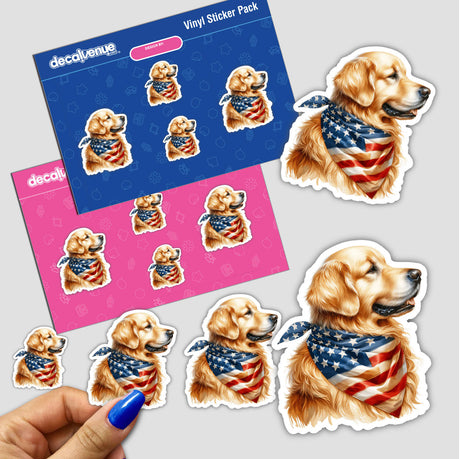 Patriotic Golden Retriever Sticker