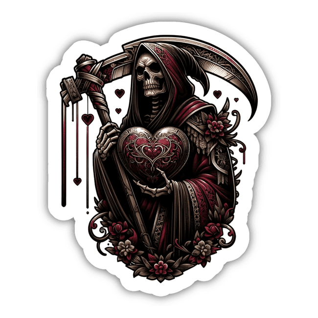 Ominous Grim Reaper Wielding Rose-Heart Scythe - Dramatic Dark Digital Artwork
