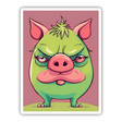 Adorable Angry Green Pig - Vibrant digital artwork featuring a comical, grumpy-looking pig against a pink background.