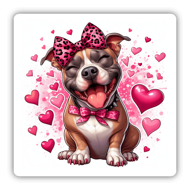 Leopard Bow and Hearts Sitting Bully Pitbull