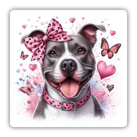 Leopard Bow and Butterflies Watercolor Pitbull