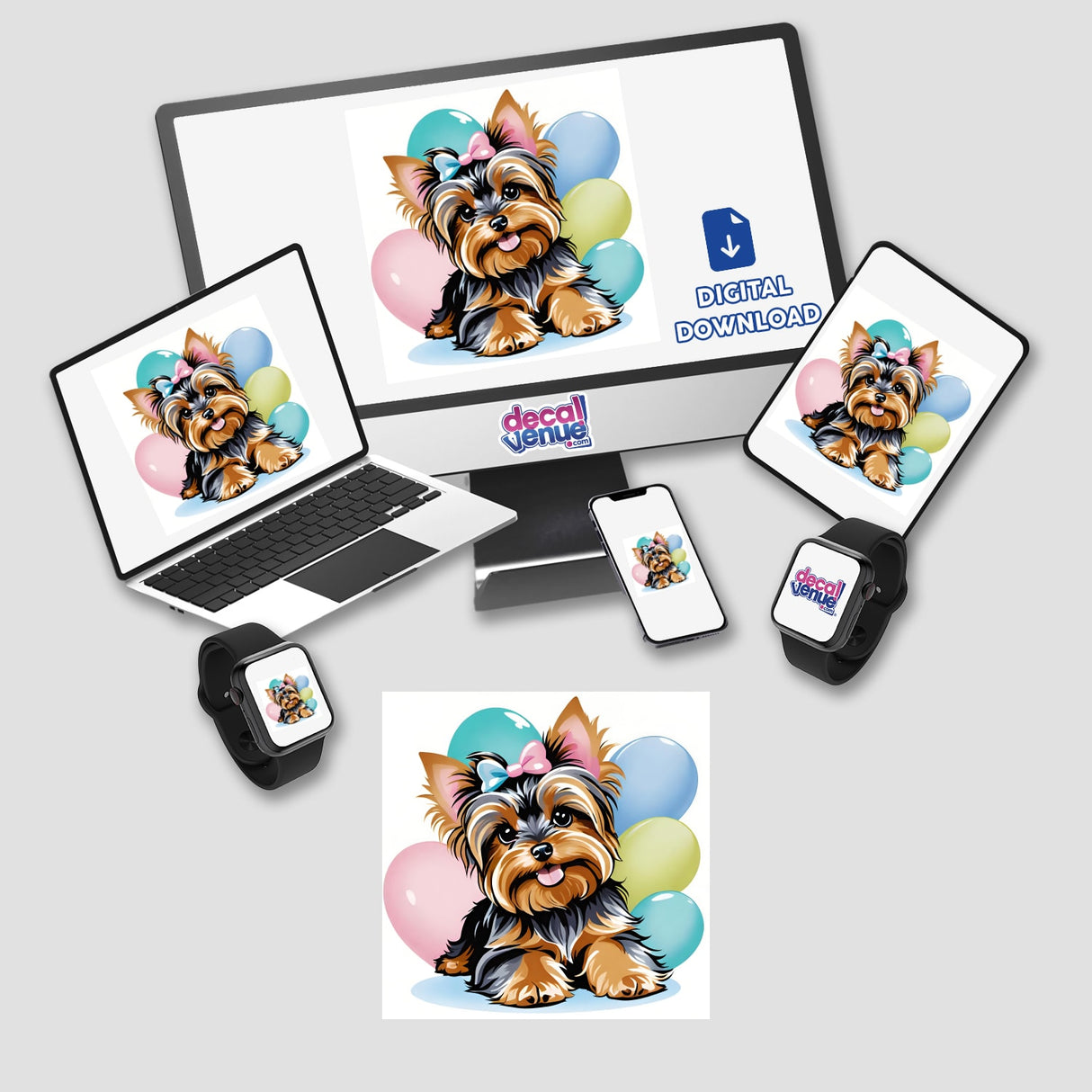 Cute Girl Yorkie w/ Balloons