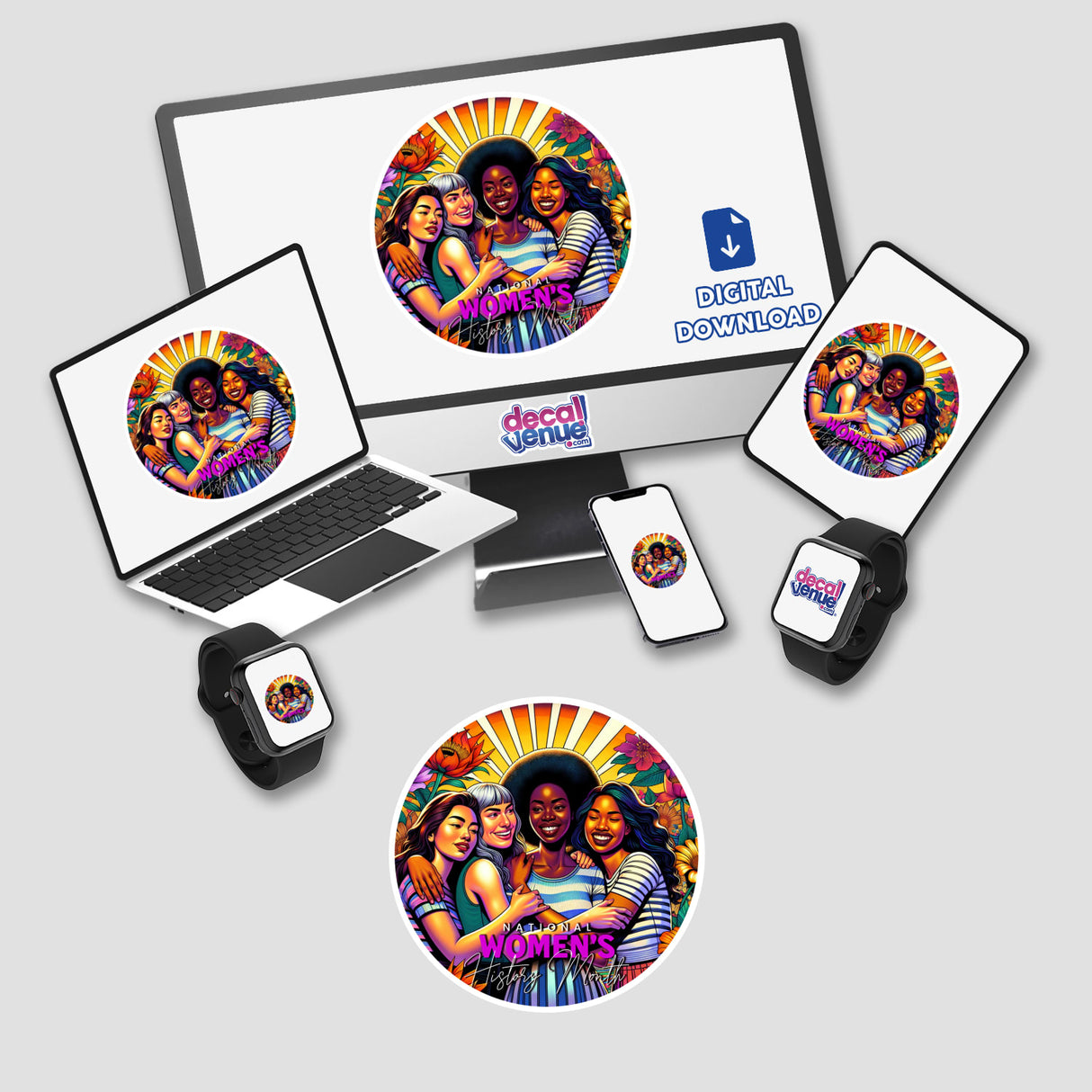 Joyful digital artwork depicting cheerful characters in a vibrant, colorful design perfect for stickers, downloads, and merchandise from Decal Venue.