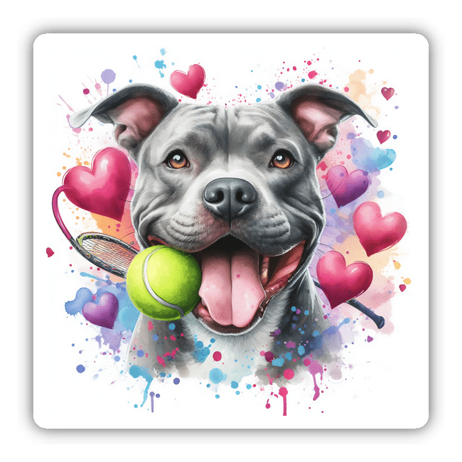 Watercolor Hearts Gray Pitbull