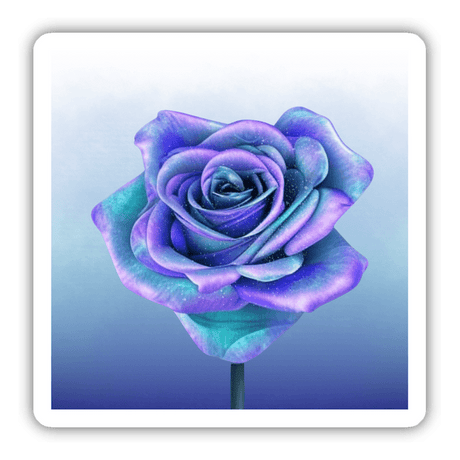 Close-up of a blue rose sticker or digital artwork, showcasing intricate petals and vivid details.