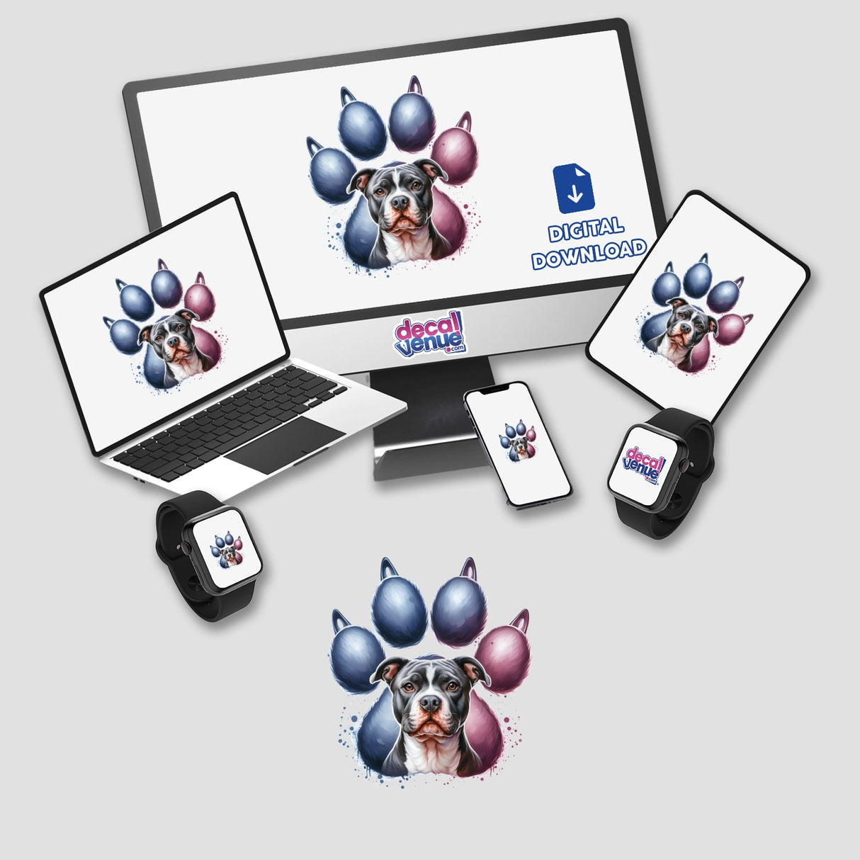 Pink and Blue Pitbull Pawprint