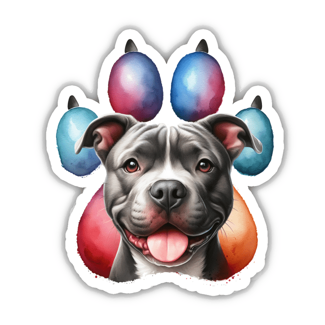 Happy Pitbull Face Pawprint