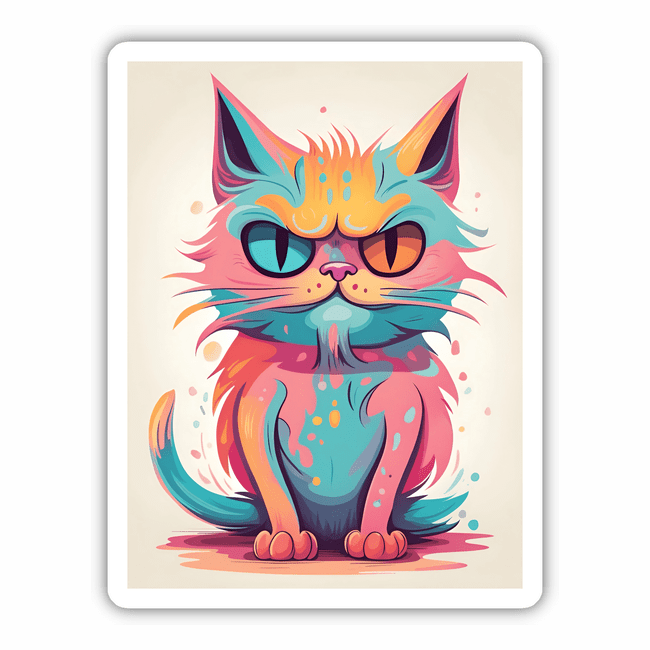Colorful, Vibrant Angry Cat Digital Artwork