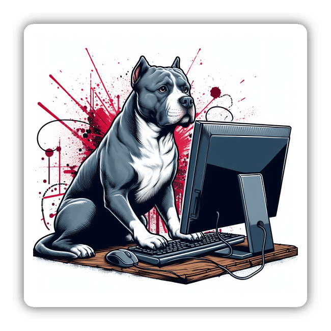 Pitbull Working on Computer