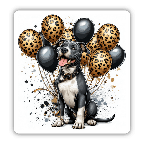 Party Pitbull w/ Black and Leopard Balloons