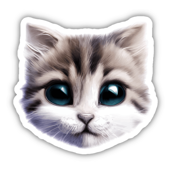 Cute Cat Face sticker or digital artwork featuring a blue-eyed cat with prominent whiskers. Available at Decal Venue.