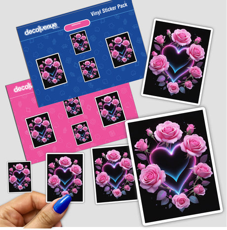 Pink Roses Around Neon Heart