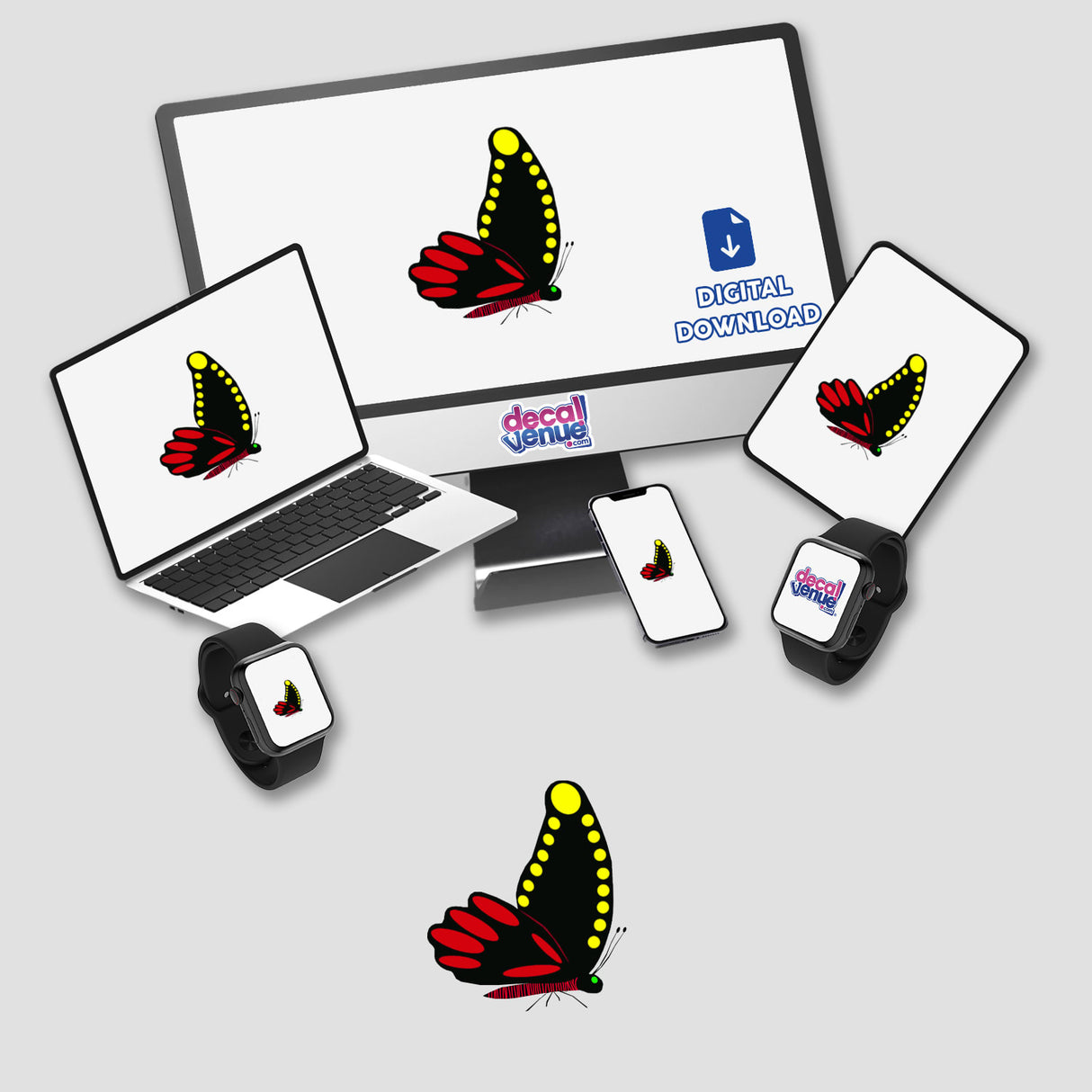 BLACK BUTTERFLY WITH YELLOW SPOTS AND RED SPOTS