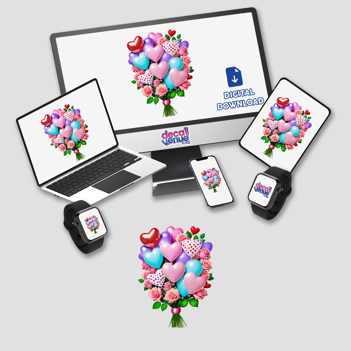 Bouquet Heart Balloons and Roses