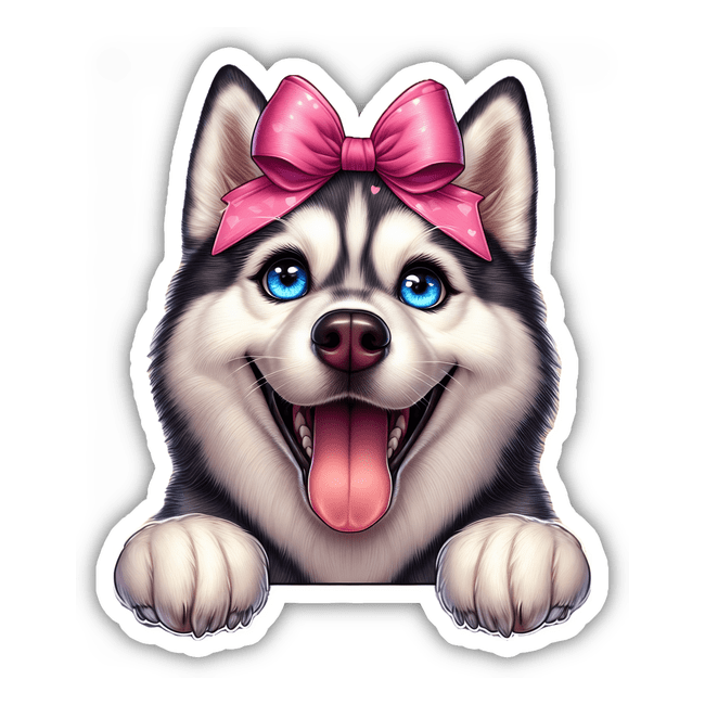 Peeking Husky Dark Pink Bow