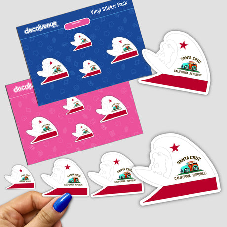 Festive Santa Cruz stickers - Vinyl Christmas-themed stickers with the California city's iconic landmarks, perfect for decorating and expressing holiday cheer.