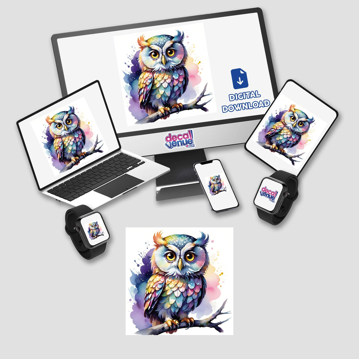 Owl on Branch w/ Splattered Pastels