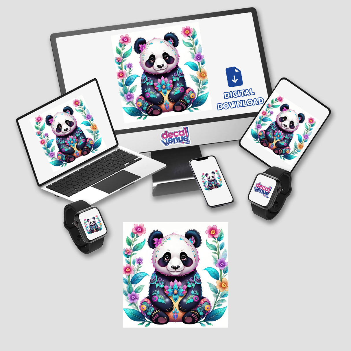 Lotus Floral Panda Bear
