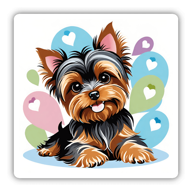 Cute Smiling Boy Yorkie w/ Heart Balloons