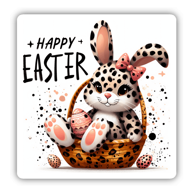 Happy Easter Leopard Bunny in Basket