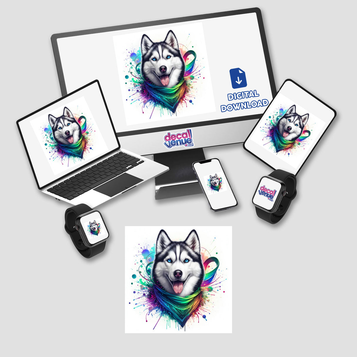 Iridescent Splatter Husky w/ Bandana