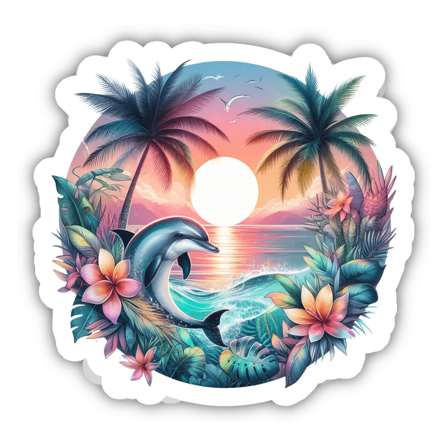 Tropical Beach Dolphin Scene