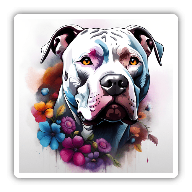 White Pitbull w/Flowers