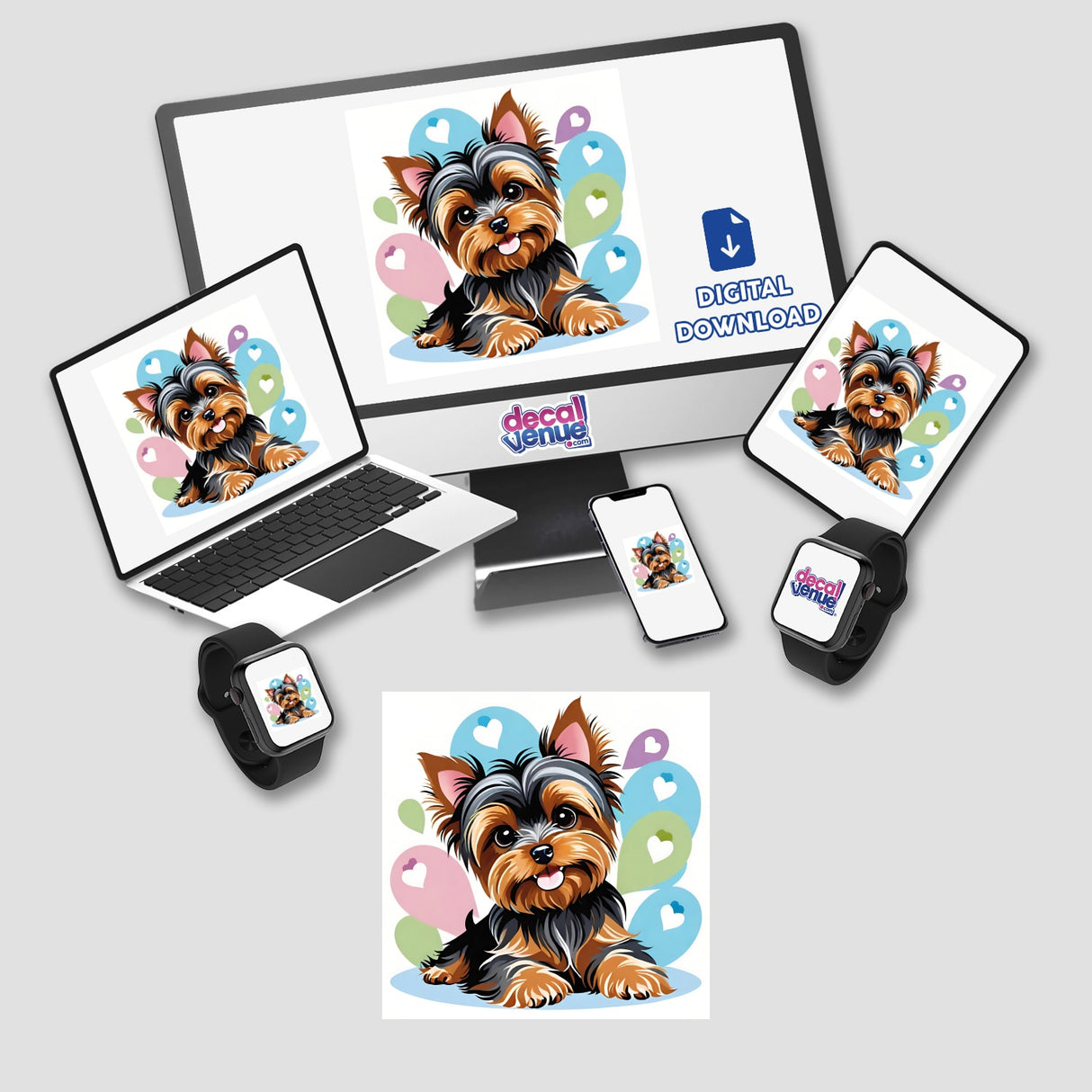 Cute Smiling Boy Yorkie w/ Heart Balloons