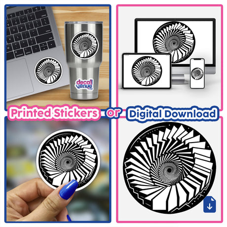 Optical Illusion Spiral Stickers - Distinctive digital artwork with hypnotic swirling patterns for personalization and expression