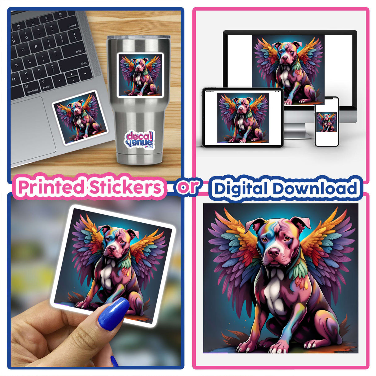 Colorful Pitbull Angel w/Background