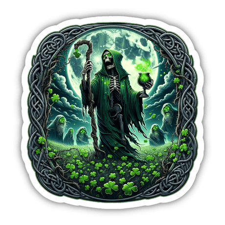 Celtic Skeleton shillelagh and a chalice Macabre Saint Patrick's Day