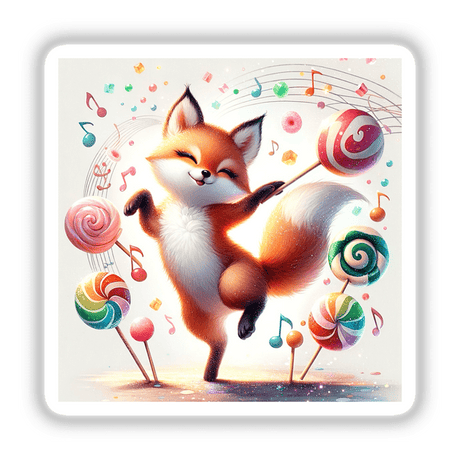 Dancing fox surrounded by candy