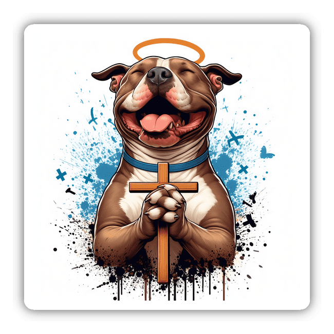 Praying Pitbull with Cross