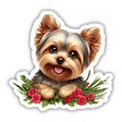 Yorkie on Bed of Flowers