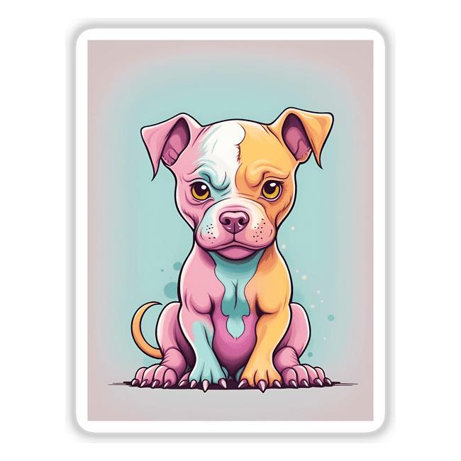 Colorful cartoon dog with adorable angry expression featured in the product image.