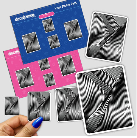 Rectangular Moiré Wave Optical Illusion Stickers - Bold black and white geometric patterns create a striking visual effect