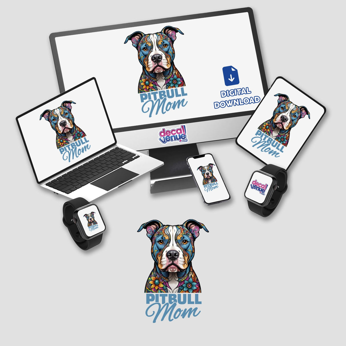 Blue Floral Pitbull Mom