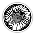 Infinite Staircase Optical Illusion Sticker - Abstract black and white geometric design with a mesmerizing spiral pattern, creating a striking visual effect.