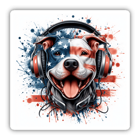 American Flag Faced Pitbull w/ Headphones